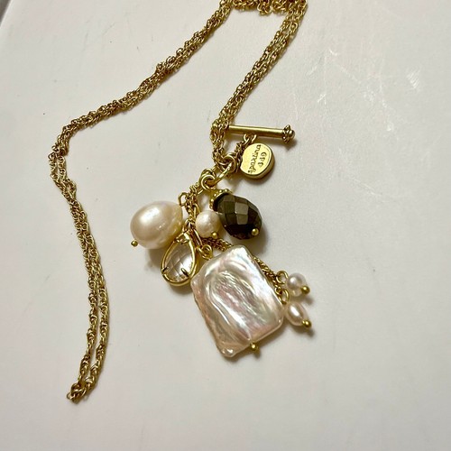 Spartina 449 18kt Gold Plated Pearl Pyrite Charm Necklace