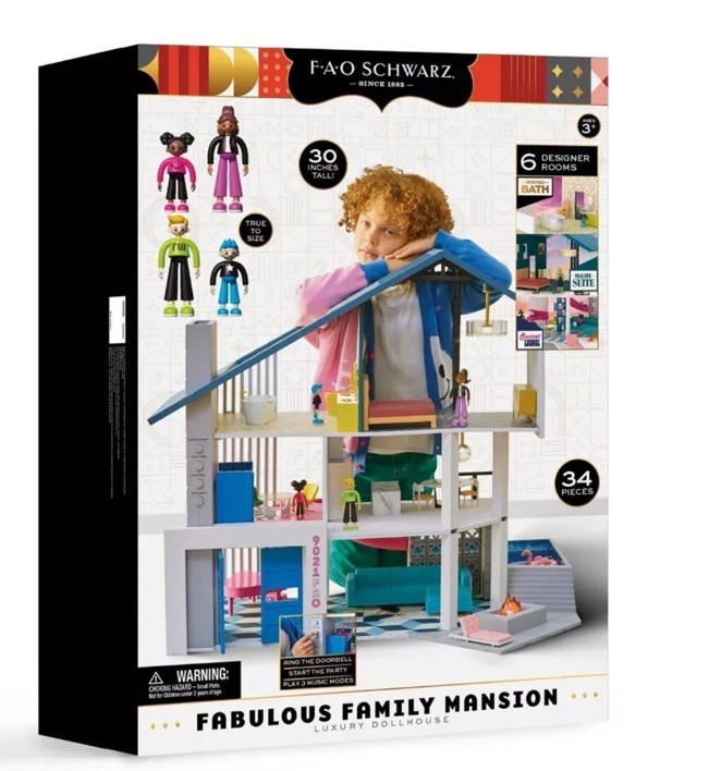 F.A.O. Schwarz Fabulous Family Mansion Luxury Dollhouse LED Doll house Miniature
