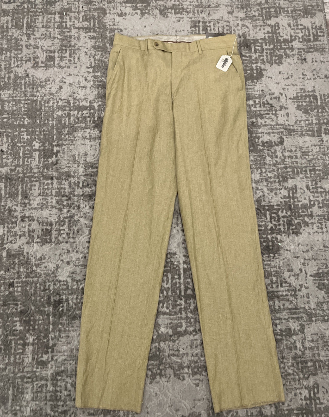NWT Mens Pants-BALLIN-beige wool 'Dunhill Classic' straight UNHEMMED-36 READ