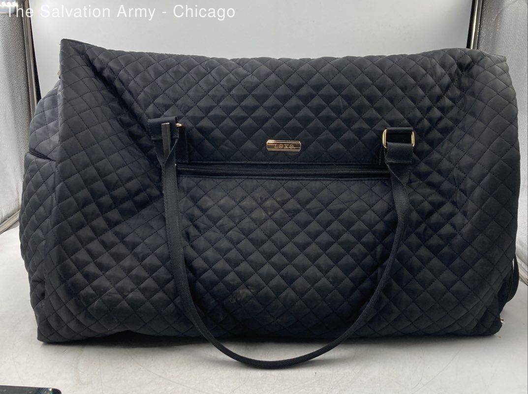 Leke Womens Black Pockets Double Handles Quilted Weekender Duffle Bag