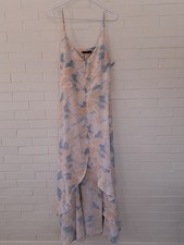 NWT Nasty Gal Plus Size Tie Dye Maxi High Low Dress Ruffle Size 18 Blue/cream