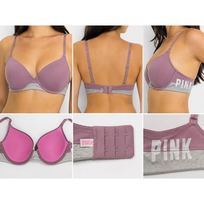 Victoria's Secret PINK Wear Everywhere Bra Womens 36D Mauve Logo Strap T-Shirt