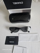 CHANEL Black Cat Eye Sunglasses with Quilted Case