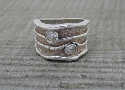Atemberaubender handgefertigter handgemachter Modernist Sterlingsilber breiter Bandring Größe Q