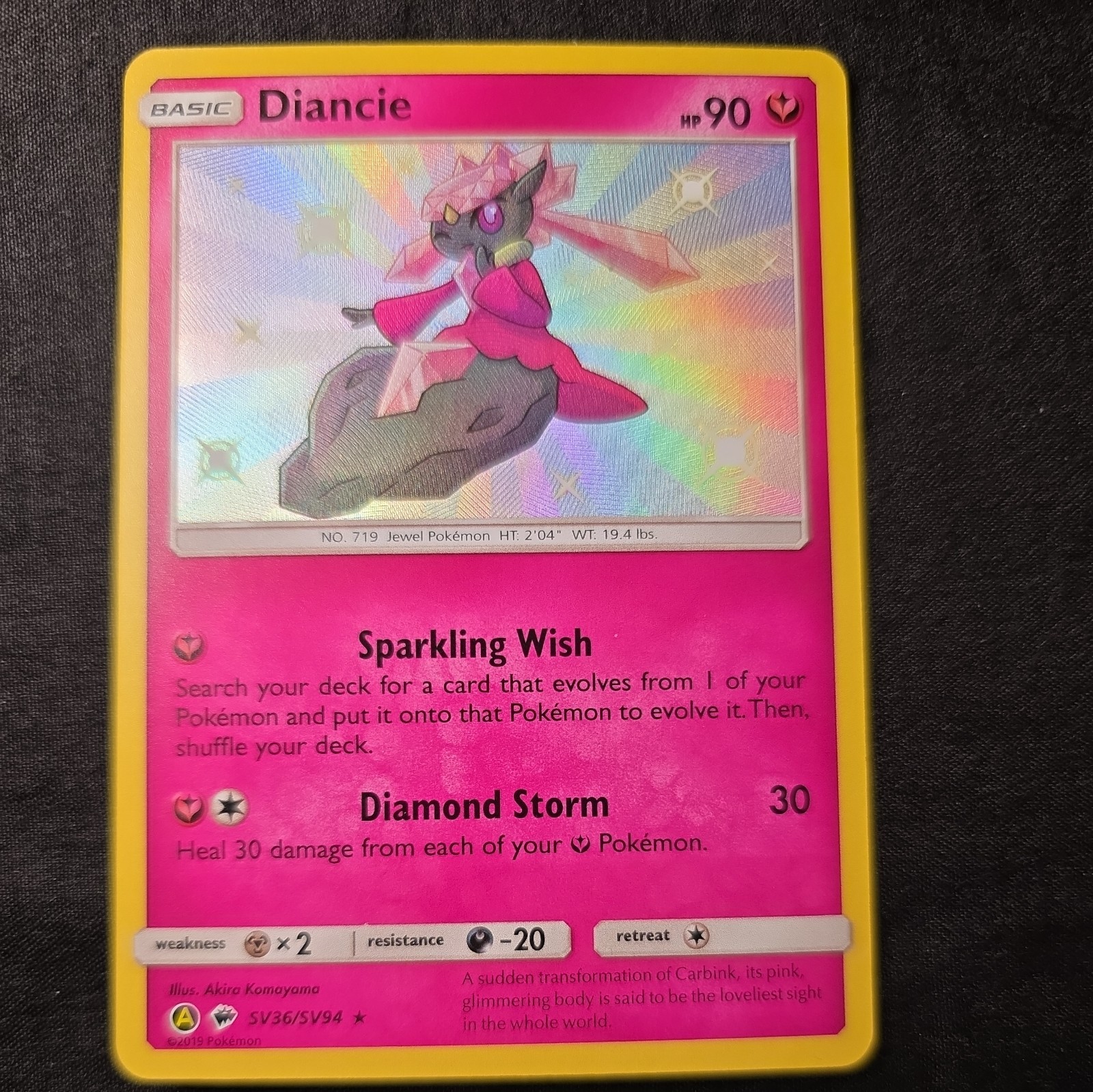 Pokemon TCG Diancie SV36/SV94 Hidden Fates Shiny Vault Shiny Holo Rare NM