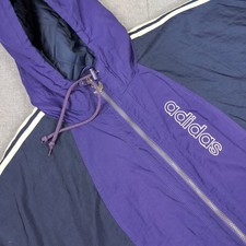 Vintage 90s Adidas Puffer Jacket XL Purple/Black Y2K Full Zip Up Hooded