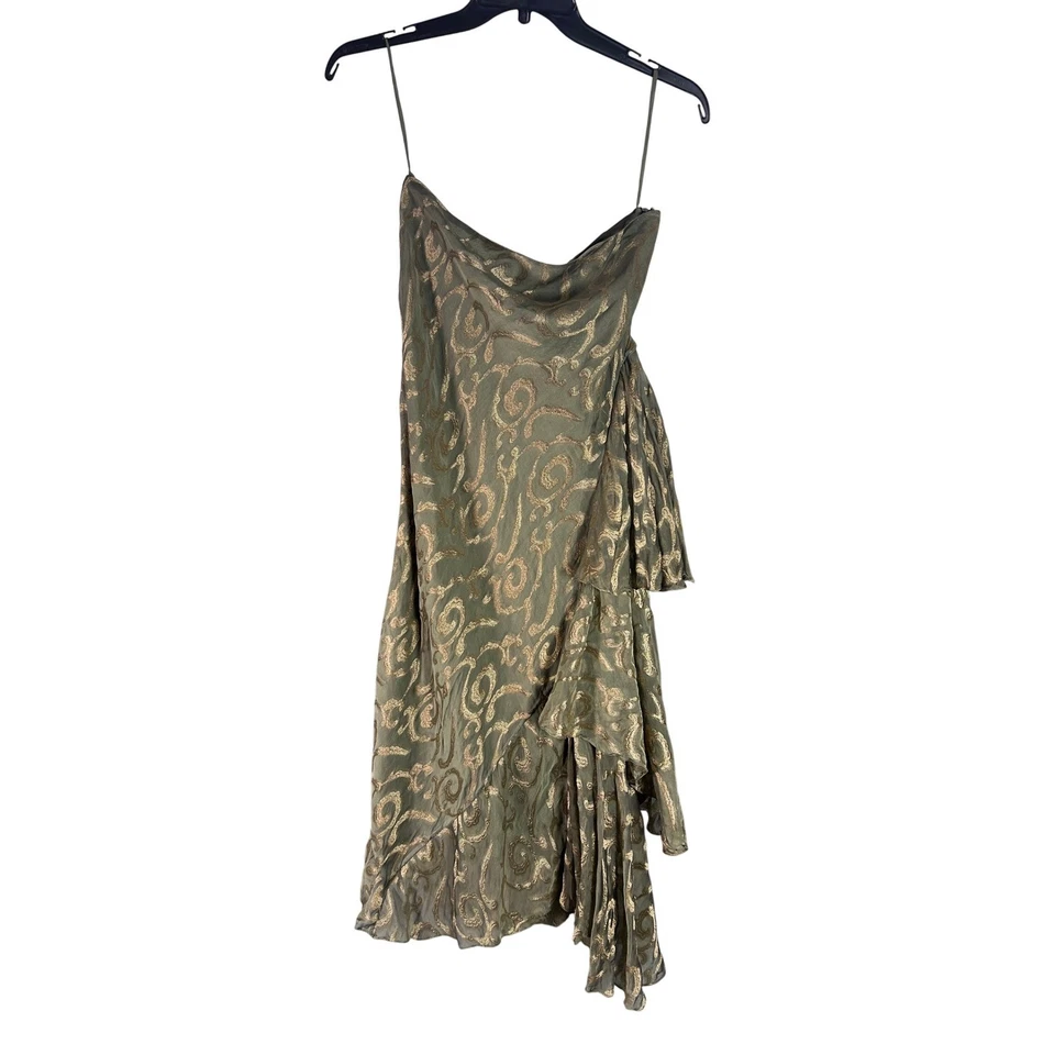 Falda con Volantes Asimétricos Mezcla Seda Dorada Ralph Lauren Collection Talla 8 Nueva con Etiquetas Foto 3 de 4