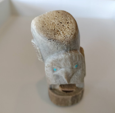 Zuni Antler Owl / Falcon Bird Whistle 2 1/2'' Fetish By Artist Maxx Laate Signed