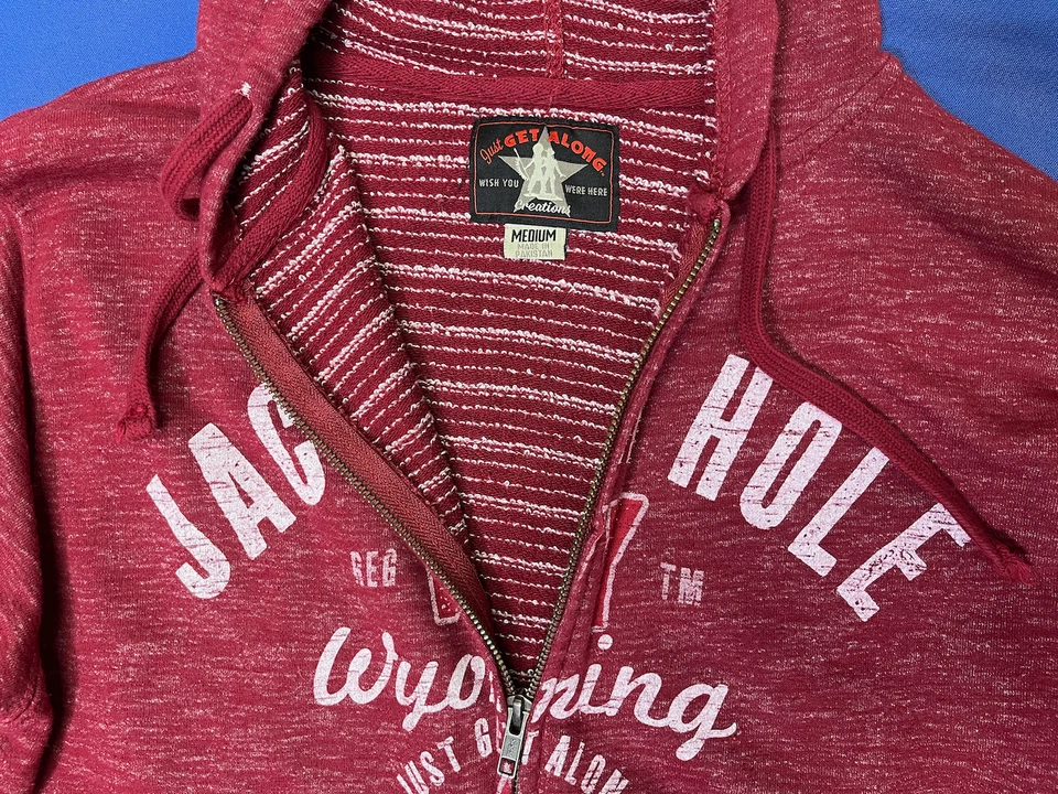 Heather Red Full-Zip Hoodie, Jackson Hole WY, Size M - Image 3 of 4