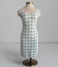 Tory Burch Size 0 Brooklyn Sleeveless Dress V-Neck & Back Sheath Green & White