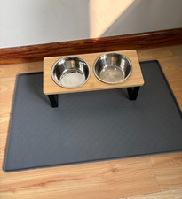 Elevated Dog Bowls with Wooden Stand 15  Tilted Raised Stainless Steel Pet Bowls
