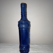 Vintage Cobalt Blue Embossed Glass Bottle Wit...