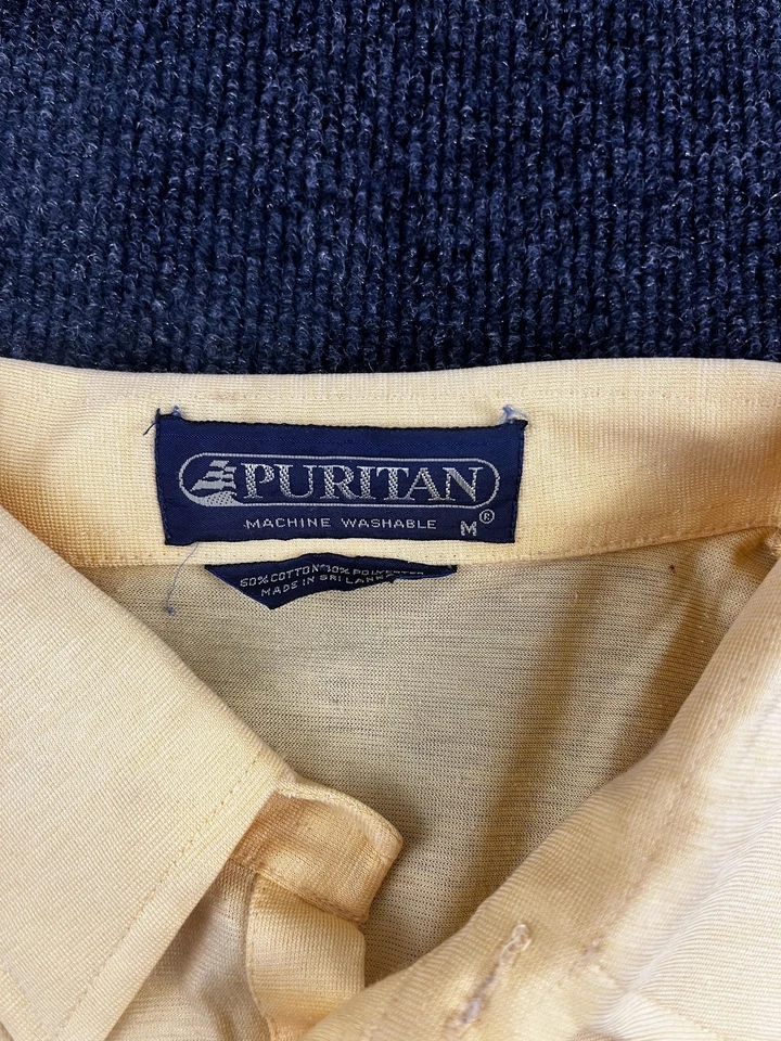 Vintage Puritan Polo Shirt Mens Medium Beige Pocket Button Placket Made USA - Image 2 of 4