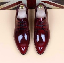 Chic Men's Pointed Toe Lace Up Oxfords Faux Leather Wedding Business Party Shoes