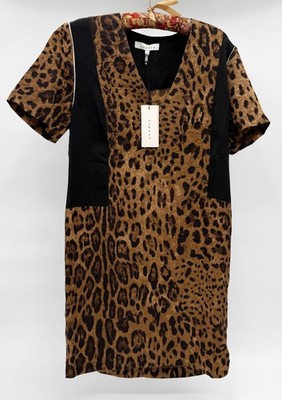 Sandro Paris Dress Womens 2 Brown Leopard Wool Silk Blend Ravageuse R3594H