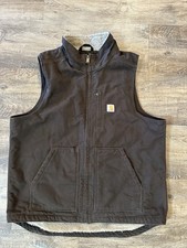 Carhartt Canvas Vest Mens L Tall Brown Sherpa Lined Work Wear Utility 104277DKB