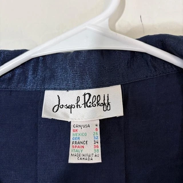 Chaqueta Joseph Ribkoff Mujer Pequeña Azul Marino Arrugada Texturizada Columpio Abrigo Bolsillos Foto 3 de 4