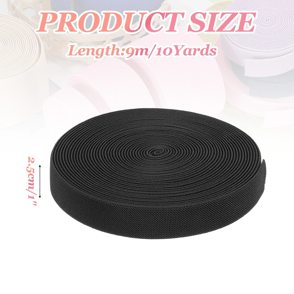 Bandas elásticas para coser carrete elástico tejido negro de 1 pulgada x 10 yardas Foto 2 de 4