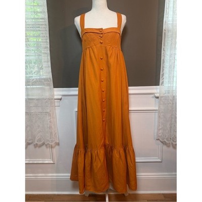 Sandro Tulipe Orange Linen Blend Tiered Midi Dress 36 US 4