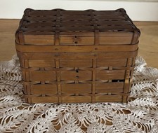 Vintage Bamboo Woven Storage Basket Primitive Cottagecore