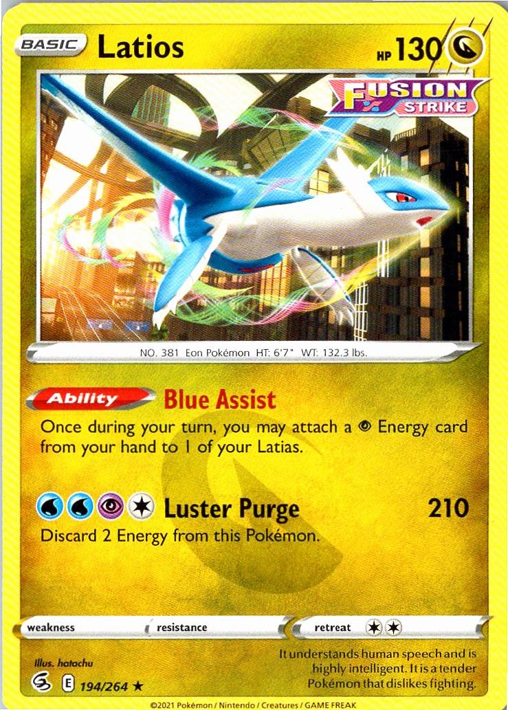Latios 194/264 Rare Fusion Strike Pokemon Lightly Played