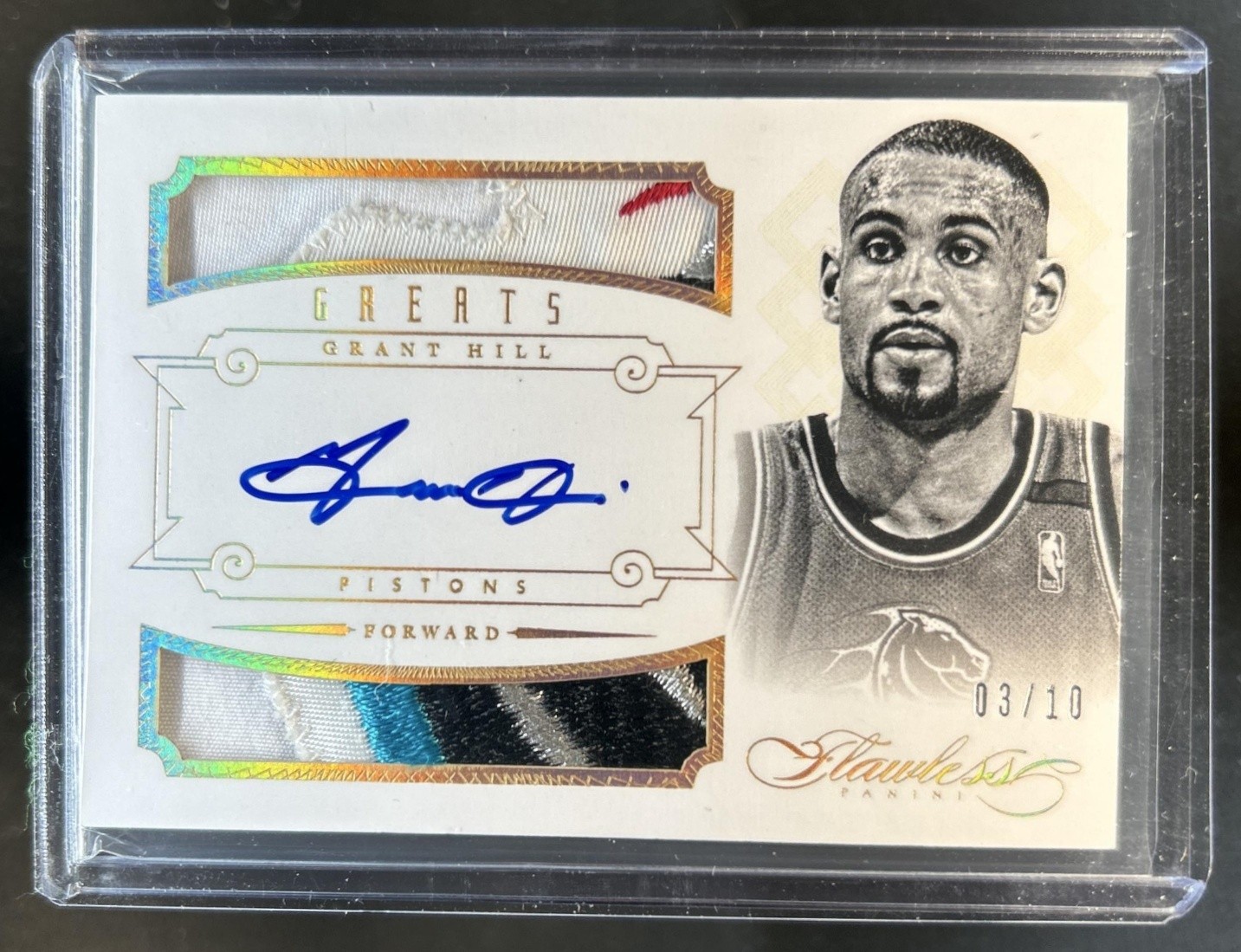 2012-13 Panini Flawless Grant Hill Greats Dual Patches Auto Gold #/10 Pistons
