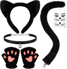5 Pcs Halloween Cat Costume Cosplay Outfits Set for Adults and Kids