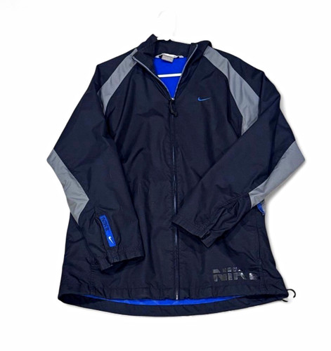 Nike, Vintage Nike Men's S Full Zip Windbreaker Jacket Black Gray Blue Mesh