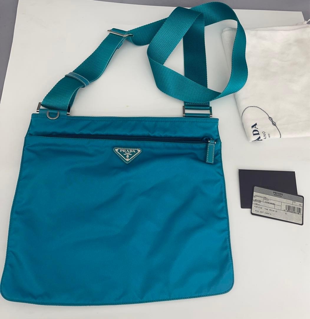 Prada No Gusset Shoulder BT175Z Turquoise Nylon Used  Condition