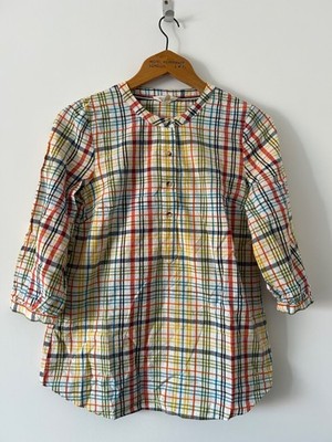 Seasalt Rose Garden Top Size 8 Tunic Shirt Check Cotton 3/4 Sleeves VGC Summer