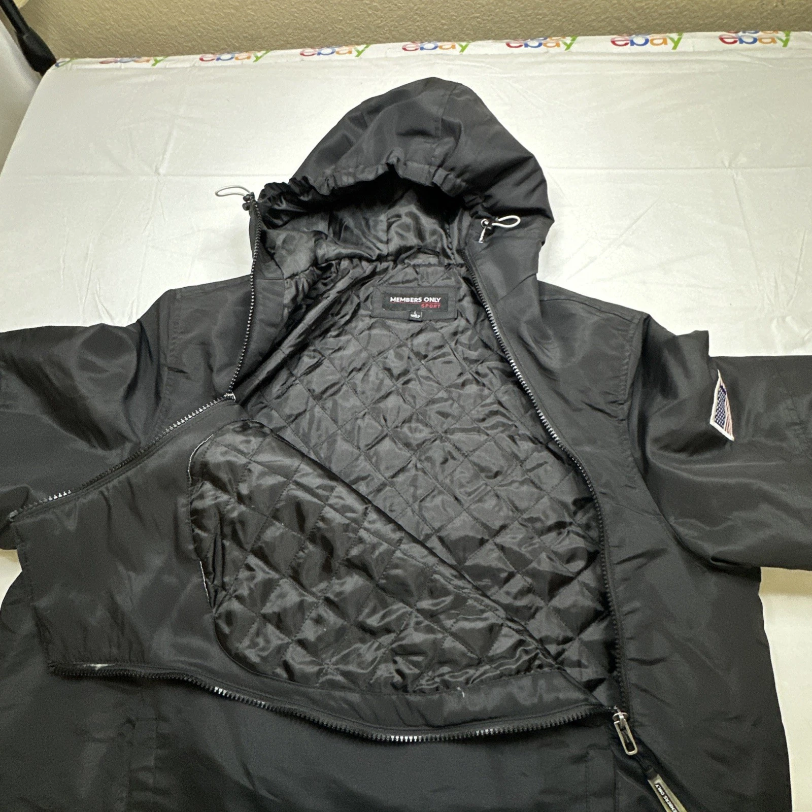 Members Only Sport NASA Hoodie Jacket Mens Flag Patch Black Sz- L #6636 - product detail image 9