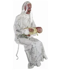 Haunted Hill Farm Life-Size 2.9-Ft Animatronic Gravely Granny Tekky Halloween