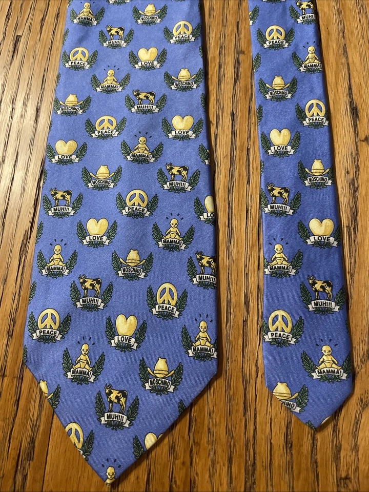 Corbata de seda vintage usada en excelente estado barata y elegante de MOSCHINO para hombre de diseñador hecha en Japón Foto 4 de 4