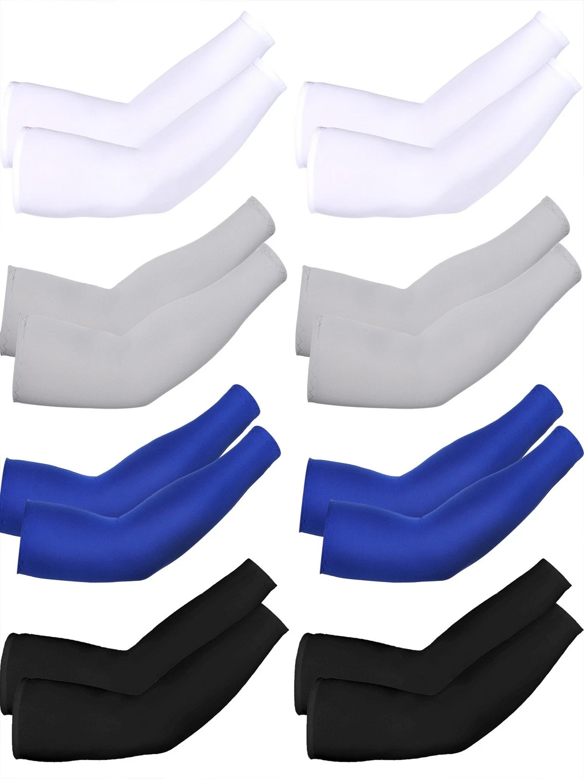 Mudder 8 Pairs Unisex UV Protection Arm Cooling Medium, White Black Grey Blue