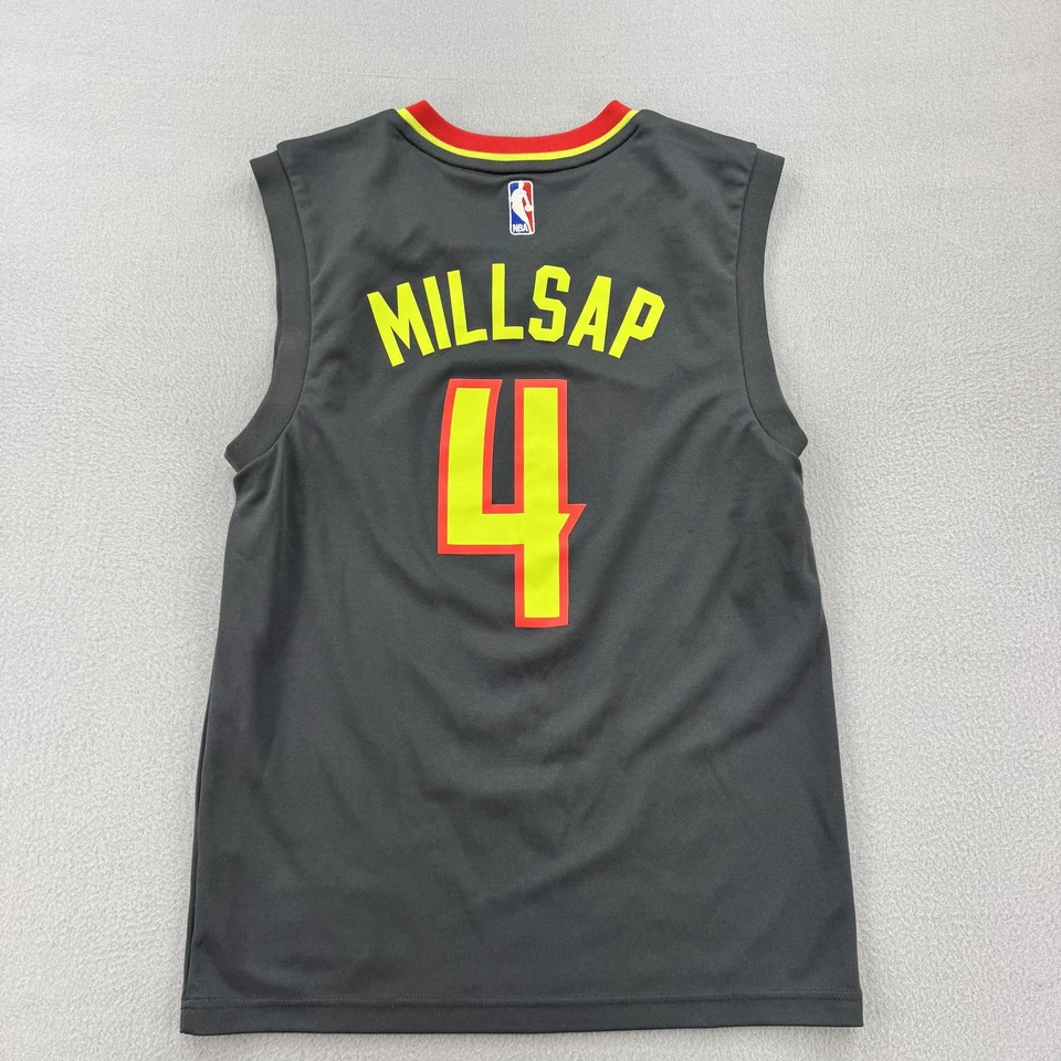 Camiseta masculina Atlanta Hawks pequena NBA basquete Paul Millsap 4 Adidas preta vermelha - Imagem 4 de 4