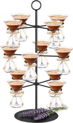 Cocktail Tree Stand for Parties Brunch,3 Tiers 12 Holders Drink Tower Wine Glass