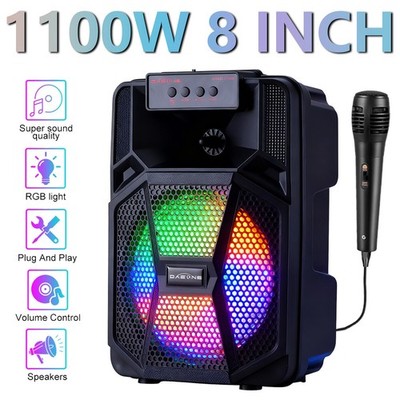8''BT Bluetooth Wireless Speaker Colorful LED Portable Sound System Party Holiday