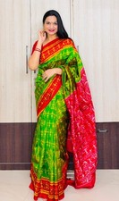 Khandua Silk Pata Saree Handloom Ikat Odisha Traditional Sari Women Green Pink