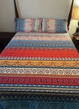 Quilt Set 3 Piece King Wongs Bedding Lightweight Red Blue  Orange 92" x 106"