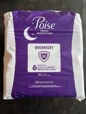 Poise OVERNIGHT Pads Fresh Protection EXTRA COVERAGE WIDER 8 Drops 24ct SEALED 