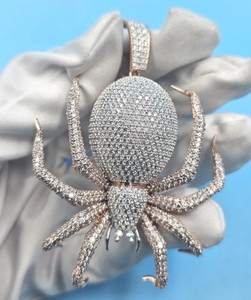 Authentic 3.20Ct Round Cut Real Moissanite Men's Spider Pendant 14k Two Tone Gold Plated