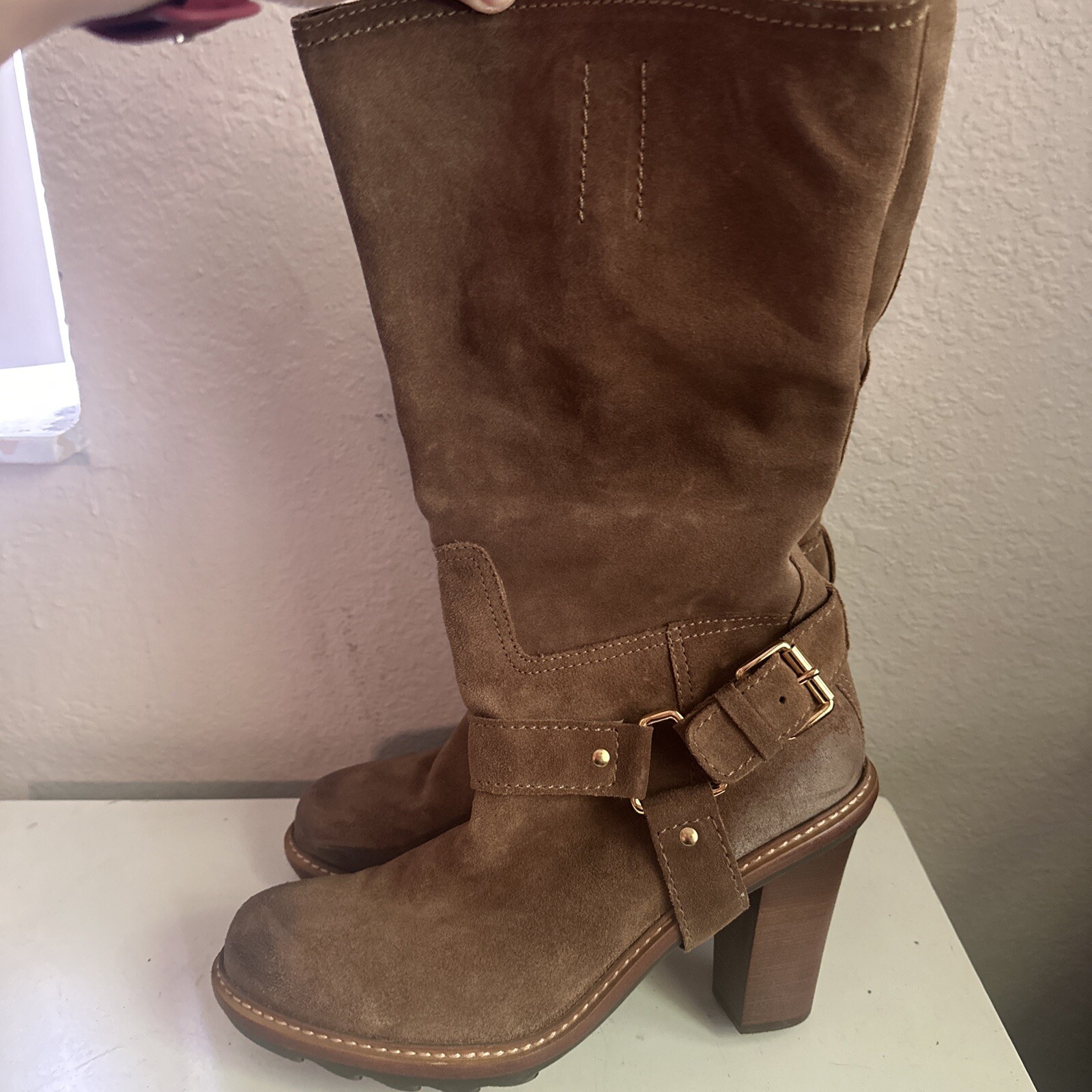 Talbots Sallie 2 Boots Women's Sepia Brown Leather Equestrian  Buckle 10.5 B (M)