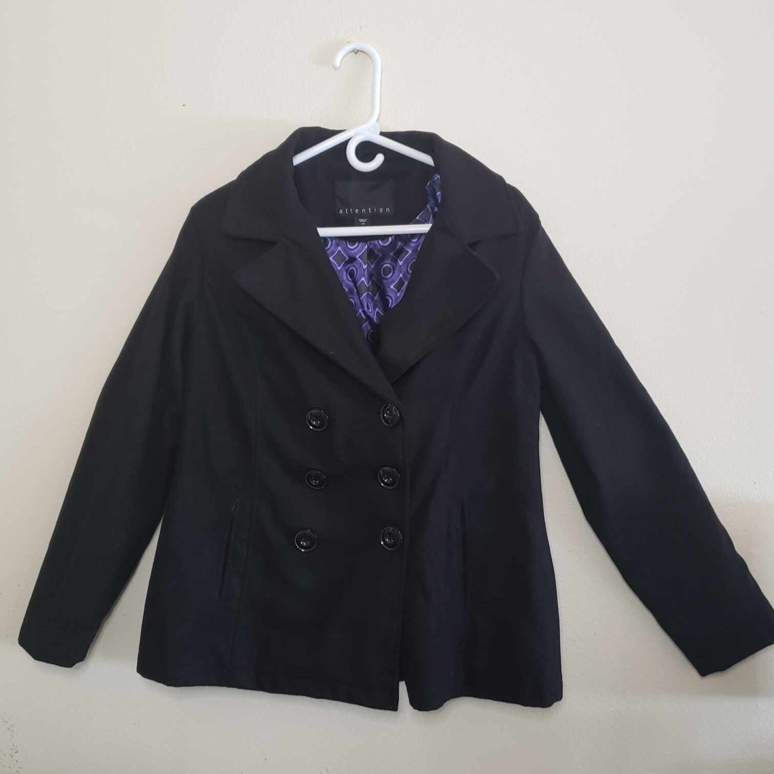 Black Button-Up Lined Jacket - Size Large - image 2