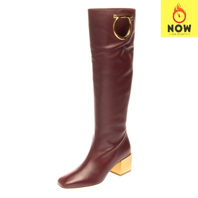 salvatore ferragamo gancini leather knee high boots