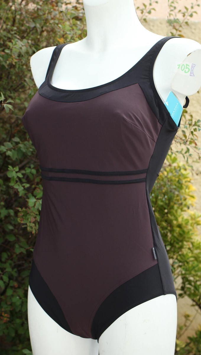Maillot De Bain 1 Pièce Anita Rosa Faia – Noir Imprimé Bleu écru – Bonnet C/E Taille 40