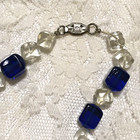 Vintage Glass Bead Necklace Blue Clear Retro Art Deco Mid Century Statement 17" — photo 8