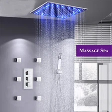 Chrome Shower Faucet Set Thermostatic 12" Rain Shower Head Combo Massage System