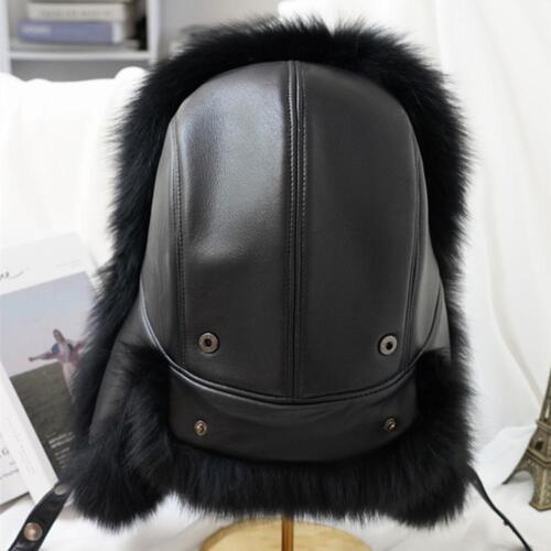 New Winter Men's 100% Real Silver Fox Fur Bomber Hat Raccoon Fur Ushanka Cap - Picture 5 of 32