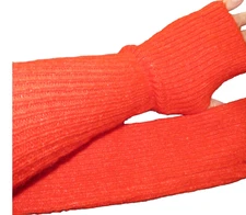 Zara Women's Orange Ribbed Wool Blend Fingerless Gloves Arm Warmers Size M