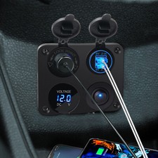 4 In 1 Panel Dual USB Charger LED Voltmeter Cigarette Lighter Socket Outlet 12V